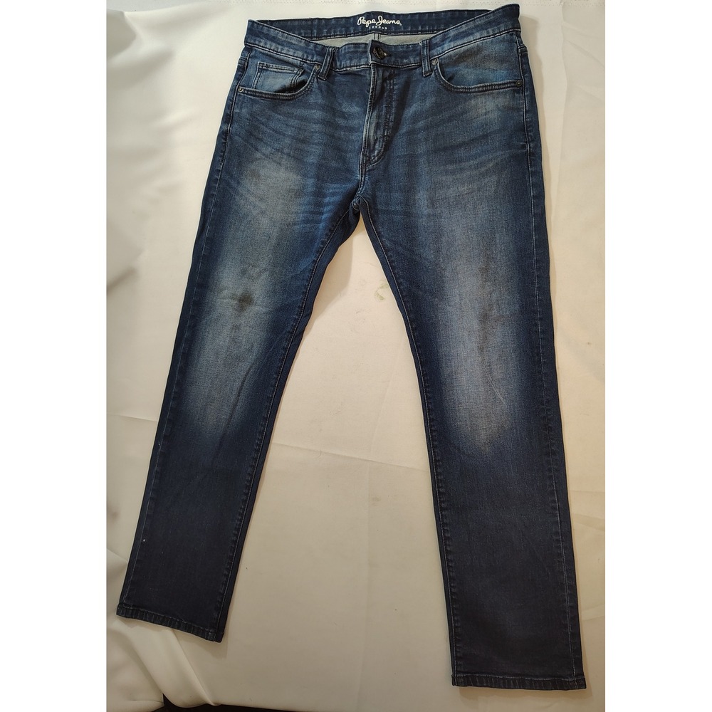 Pepe Jeans London Slone Vapour Mens Blue Straight Leg Stretch Denim Jeans 36x32
